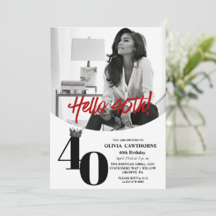 Invitation Moderne 2 Photo 40e anniversaire Blanc Noir