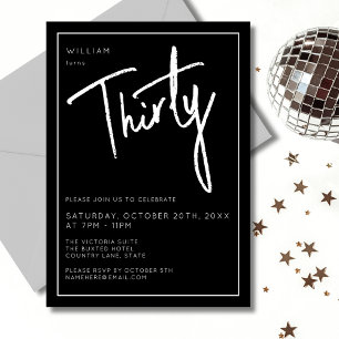 Invitation Moderne 30ème Trentième Anniversaire noir