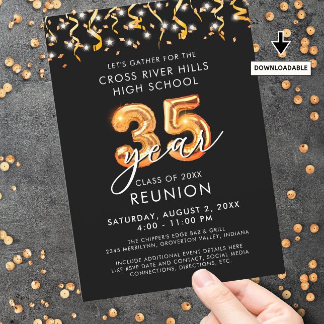 Invitation Moderne 35e Classe Retrouvailles Black Orange Stre (Créateur téléchargé)