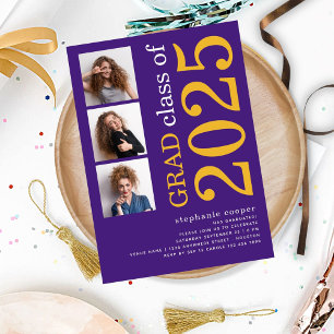 Invitation Moderne 3 photo Bold 2025 Purple Graduation