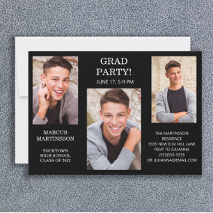 Invitation Moderne 3 photo noir (couleur modifiable) Graduati