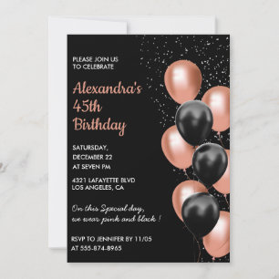 Invitation moderne 45e anniversaire Balloon Black