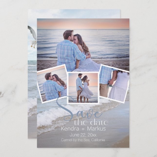 Invitation Moderne 4 Photo Collage Typographie Enregistrer la (Devant / Derrière)