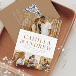 Invitation Moderne 4 Photo QR Code Rsvp Mariage élégant