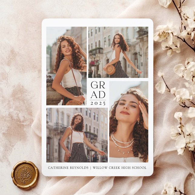 Invitation Moderne 4 Photos Graduation simple (Créateur téléchargé)