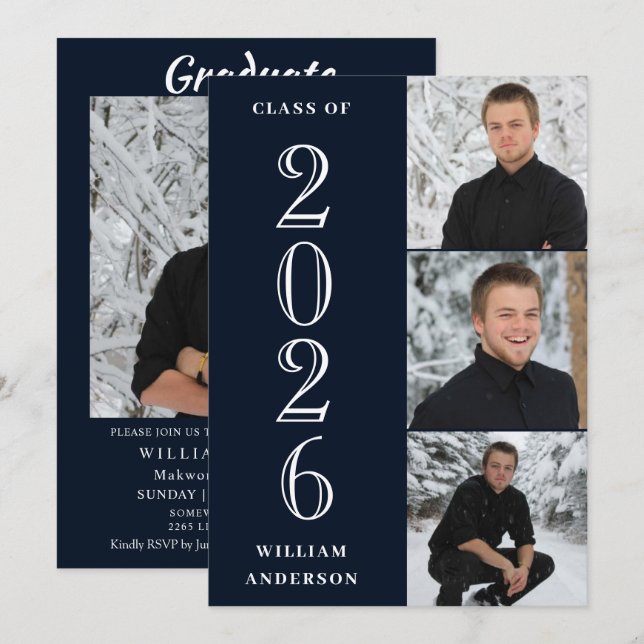 Invitation Moderne 4e année PHOTO Collage Graduation Party (Devant / Derrière)