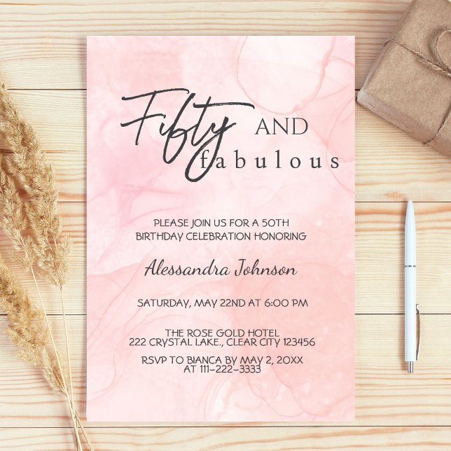 Invitation Moderne 50 ans et Fabuleuse Rose Gold 50e Annivers (Créateur téléchargé)