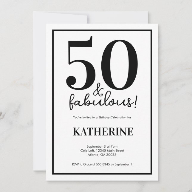 Invitation Moderne 50 ans et Fabuleux 50e Anniversaire  (Devant)