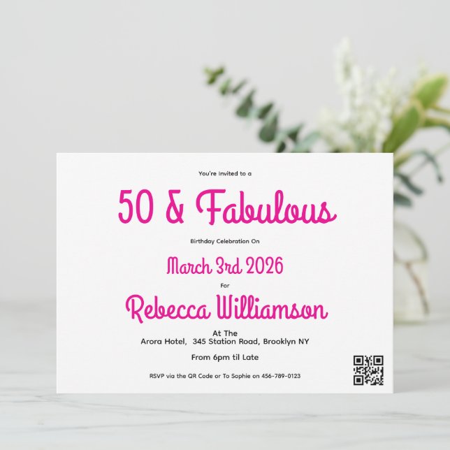 Invitation Moderne 50 ans et Fabuleux Rose 50e Anniversaire (Debout devant)