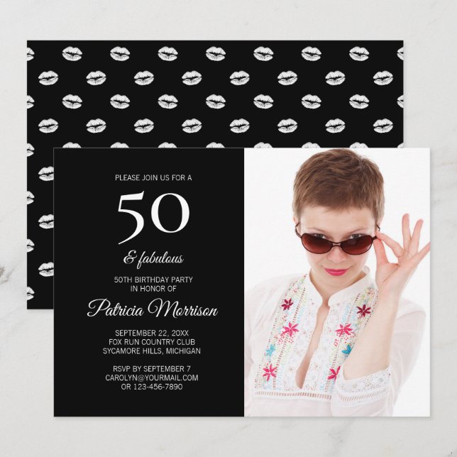 Invitation Moderne 50 ans et Incroyable Photo Anniversaire (Devant / Derrière)