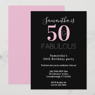 Invitation Moderne 50 Fabuleux 50e anniversaire Black Pink Pa