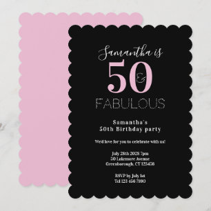 Invitation Moderne 50 Fabuleux 50e Anniversaire Fête Noir Ros