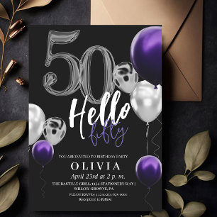 Invitation Moderne 50e anniversaire Black Silver violet Ballo