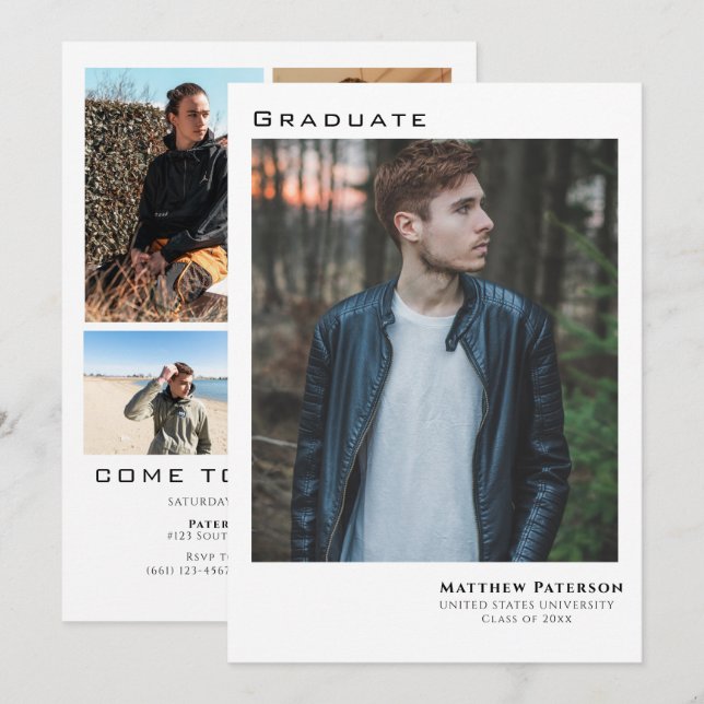 Invitation Moderne 5 photo Collage Graduation (Devant / Derrière)