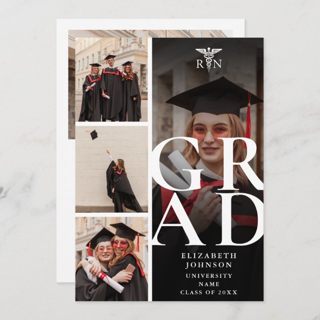 Invitation Moderne 5 Photo RN Soins infirmiers fête de gradua (Devant / Derrière)