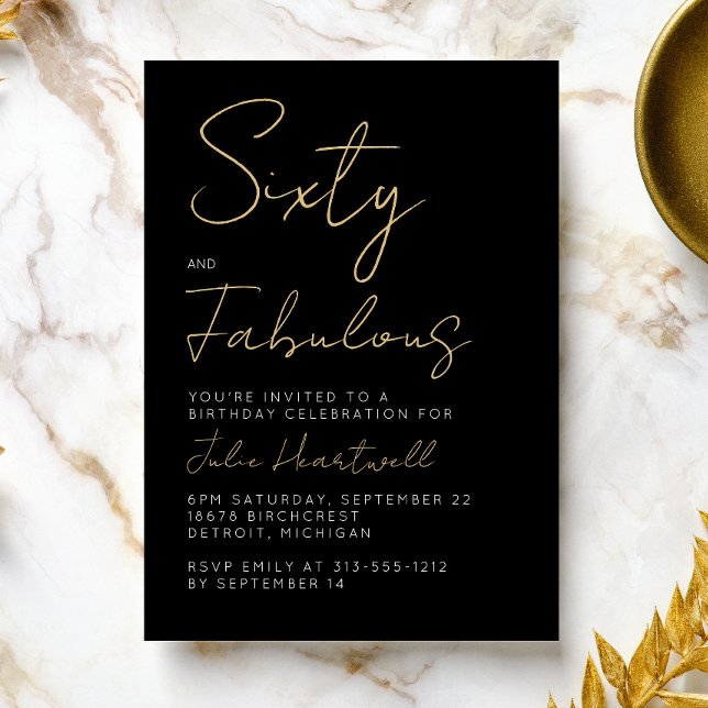 Invitation Moderne 60 ans et Fabuleux Or Noir 60e Anniversair (Créateur téléchargé)