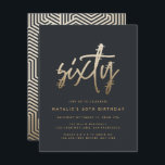 Invitation Moderne 60e anniversaire simple élégant script élé<br><div class="desc">Moderne 60e anniversaire simple élégant script or élégant et géométrique 60e anniversaire invitation. Motif de arrière géométrique moderne. Partie d'une collection.</div>