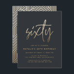 Invitation Moderne 60e anniversaire simple élégant script élé<br><div class="desc">Moderne 60e anniversaire simple élégant script or élégant et géométrique 60e anniversaire invitation. Motif de arrière géométrique moderne. Partie d'une collection.</div>