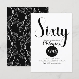 Invitation Moderne 60e Script Gras Noir et Blanc Verdure
