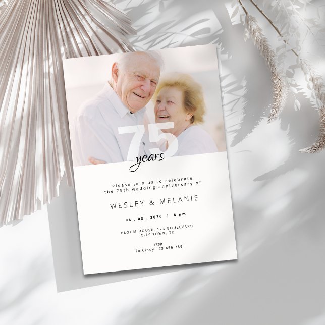 Invitation Moderne 75e anniversaire de mariage avec photo (modern 75th wedding anniversary invitation with photo)