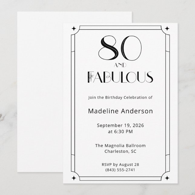 Invitation Moderne 80 ans et Fabuleux Anniversaire 80 ans en  (Devant / Derrière)