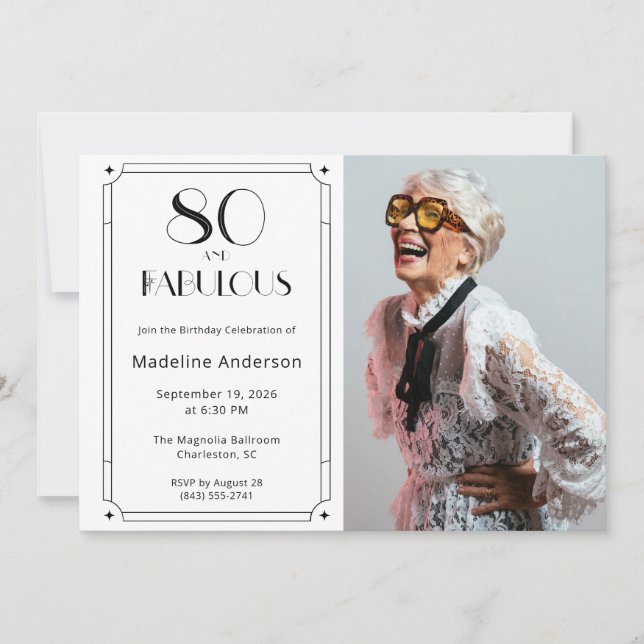 Invitation Moderne 80 ans & Fabuleux Photo d'anniversaire en  (Devant)