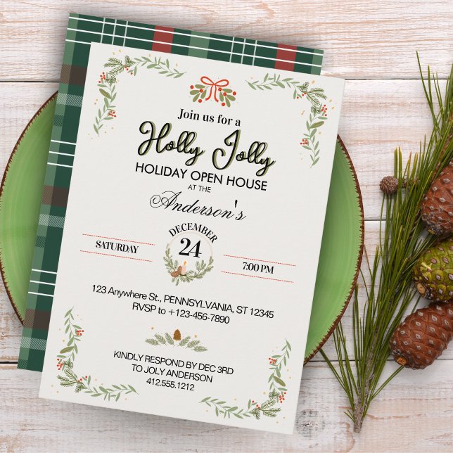 Invitation moderne à carreaux pour une fête de Noë (Elegant Modern Plaid Christmas Party Invitation)