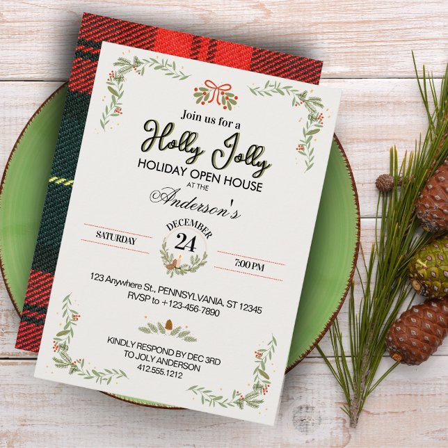 Invitation moderne à carreaux rouges pour une fête (Elegant Modern Plaid Christmas Party Invitation)