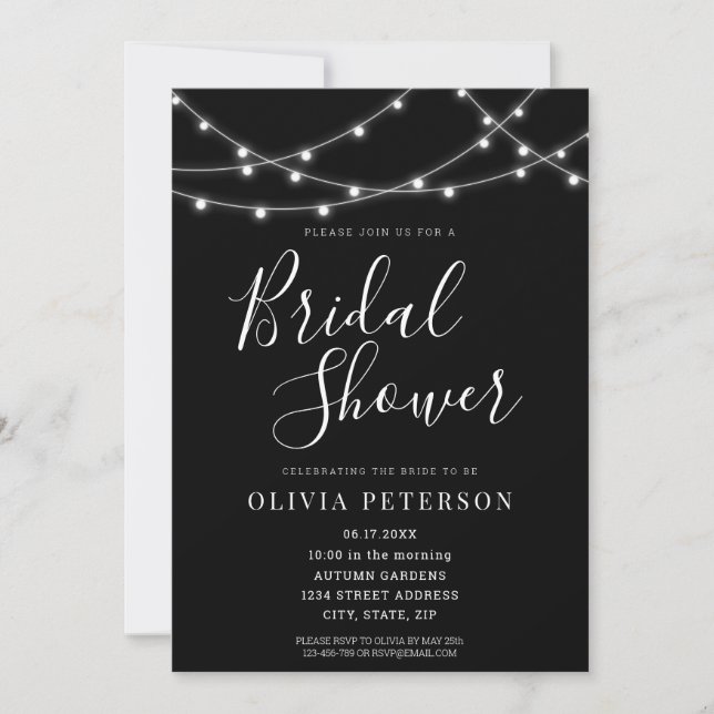 Invitation moderne à la douche nuptiale noire et b (Devant)