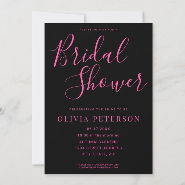 Invitation moderne à la douche nuptiale noire et r (Devant)