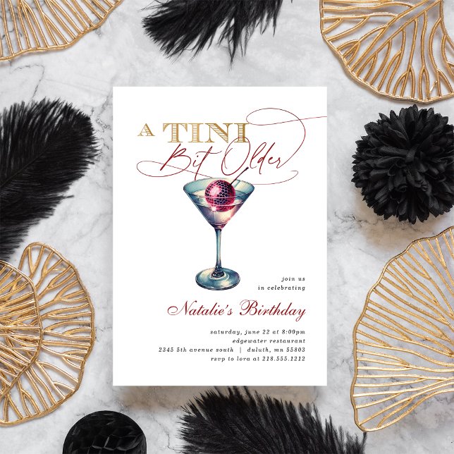 Invitation Moderne A Tini Bit Martini Anniversaire Cerise (Modern A Tini Bit Older Martini Cherry Birthday Invitation)