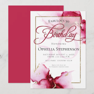 Invitation Moderne Abstrait Anniversaire Rose Bourguignon Viv