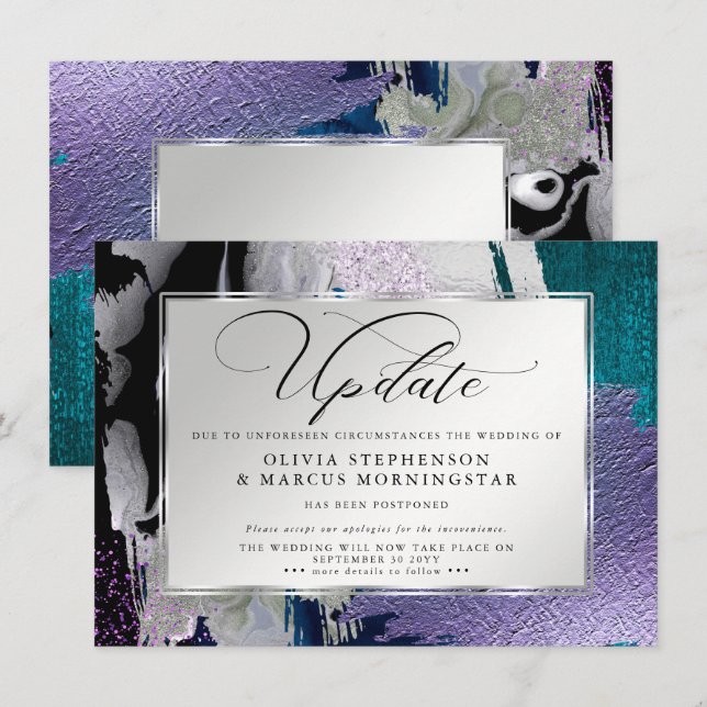 Invitation Moderne Abstrait Bold Orchidée Report Aqua (Devant / Derrière)