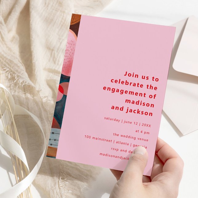 Invitation moderne abstrait coloré simple engagement minimali (modern abstract colorful simple minimal engagement invitation)