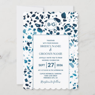 Invitation Moderne Abstrait Terrazzo Mosaic Blue Mariage Invi