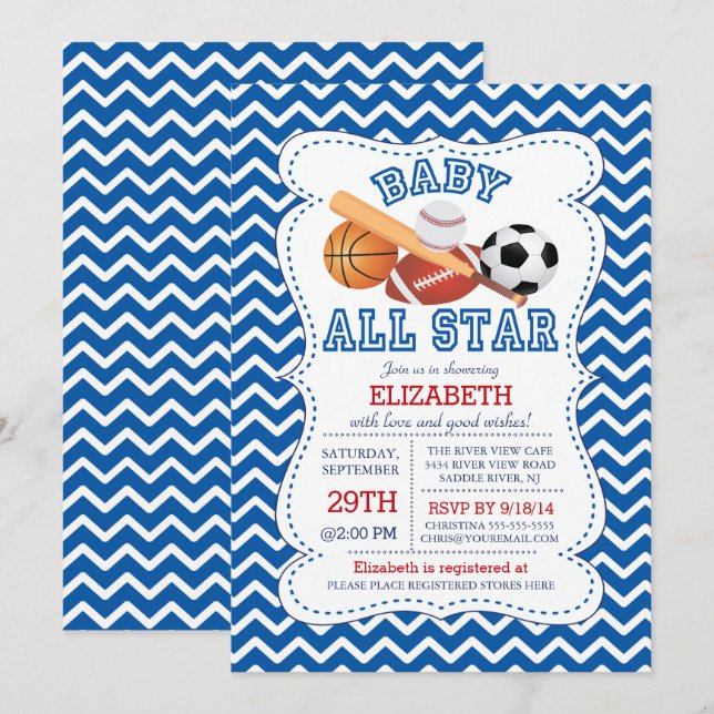 Invitation Moderne All Star Sports Boys Baby shower (Devant / Derrière)
