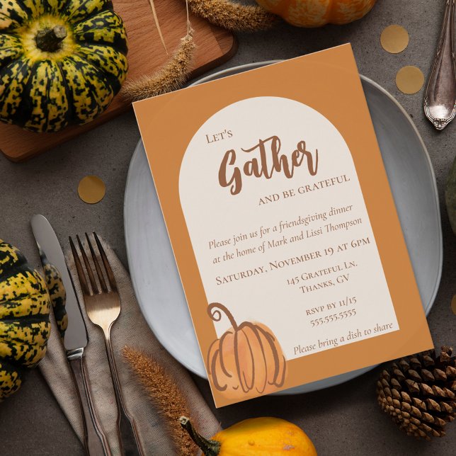 Invitation Moderne amis de la citrouille à l'aquarelle en ter (Modern Terracotta Watercolor Pumpkin Friendsgiving Invitation)