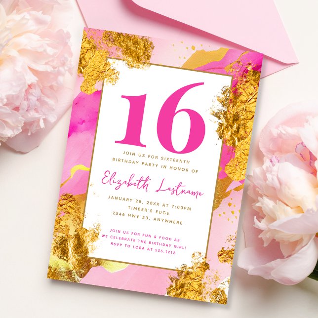 Invitation Moderne Anniversaire 16 Ans Rose Gold Tendance (Créateur téléchargé)