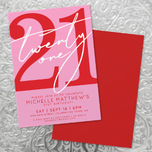 Invitation Moderne Anniversaire 21 Ans Rose Rouge