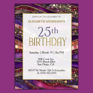 Invitation Moderne Anniversaire 25 Ans Strata Or Violet Bijou