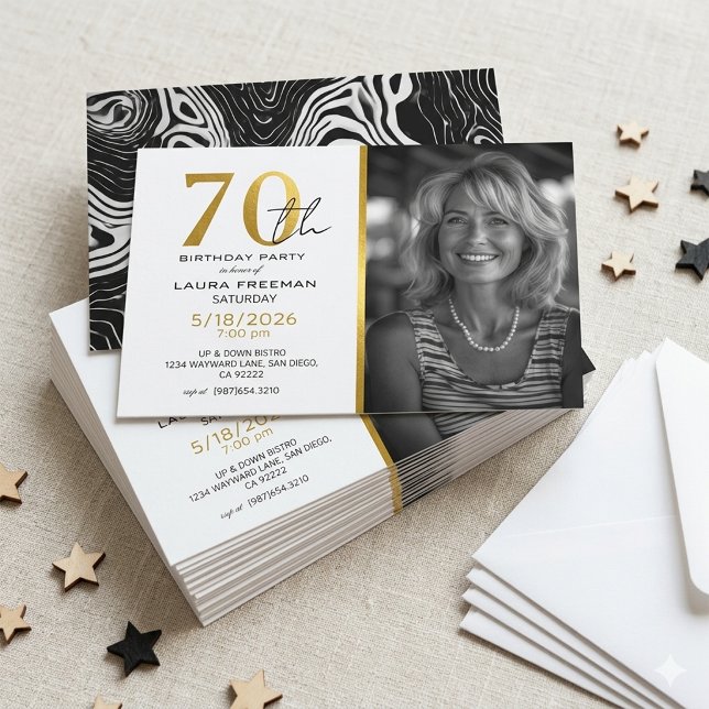 Invitation Moderne Anniversaire 70 Ans Noir & Or A (Créateur téléchargé)