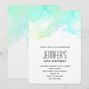 Invitation Moderne Anniversaire Abstrait Vert & Bleu Aquarell