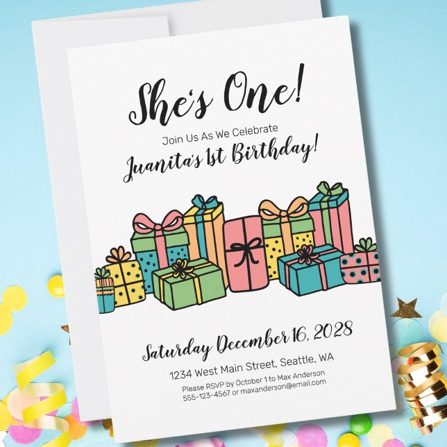 Invitation Moderne Anniversaire Coloré 1ère année (Modern Classic Cute Party Colorful 1st Birthday Invitation)