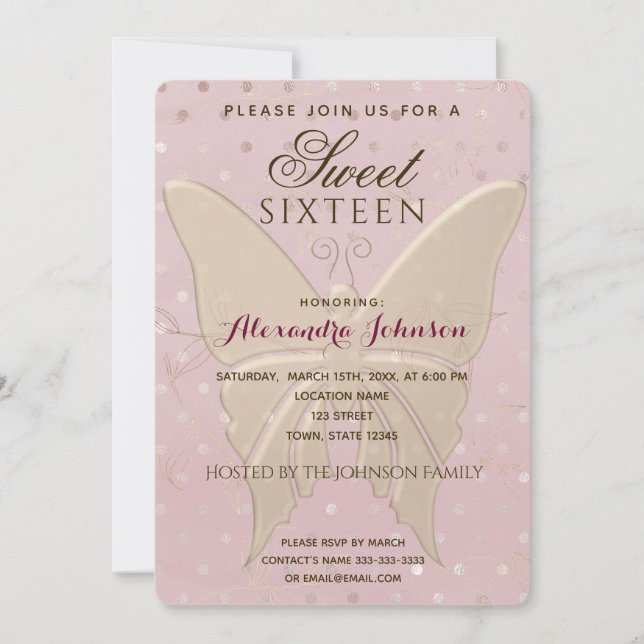 Invitation Moderne Anniversaire Rose Gold Sweet 16 (Devant)