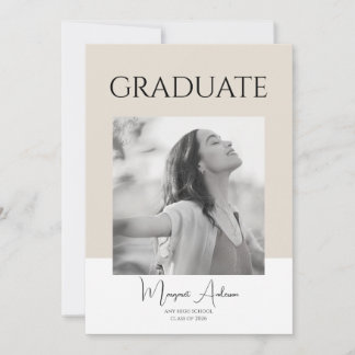 Invitation Moderne Annonce de Diplôme Minimaliste Blanche et 