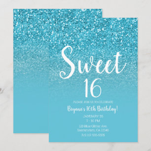 Invitation Moderne Aqua Blue Glam Paillettes Sweet 16