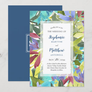 Invitation Moderne Aquarelle Florale Feuillage Turquoise Mari
