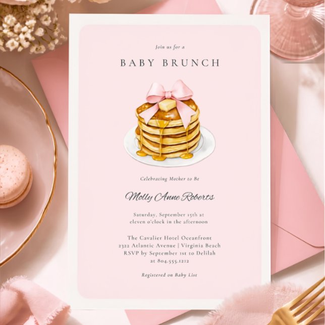 Invitation moderne aquarelle pour baby brunch (Elegant Modern Baby Brunch blush)