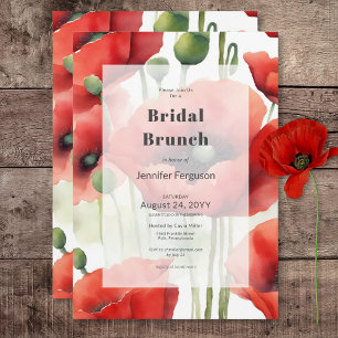 Invitation Moderne Aquarelle rétro Rouge Poppies Bridal Brunc