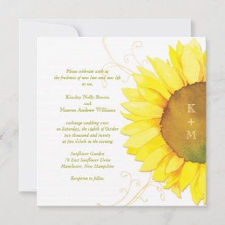 Invitation Moderne Aquarelle Tournesol Mariage à thème